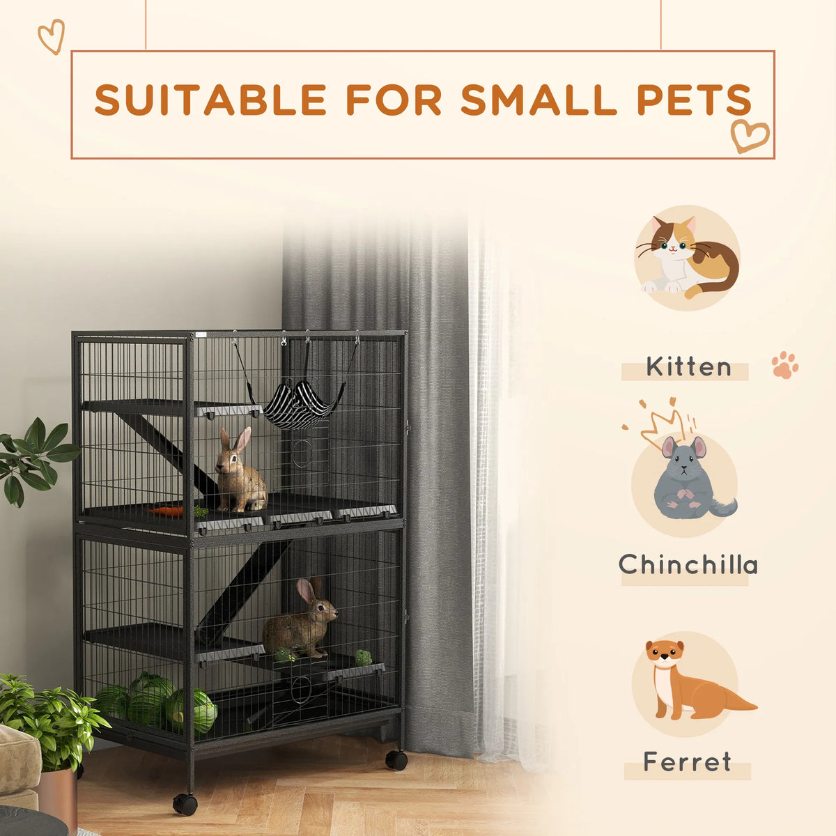 5 Tier Rolling Small Animal Cage Deluxe Guinea Pig Cage Ferret Cage for Mink - Image 2