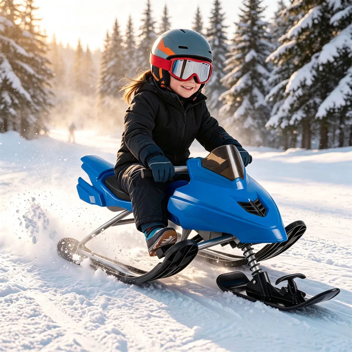 2 in 1 Kids Snow Racer Sled with Tow Rope 30 Steering & Dual Foot Brakes - Image 3