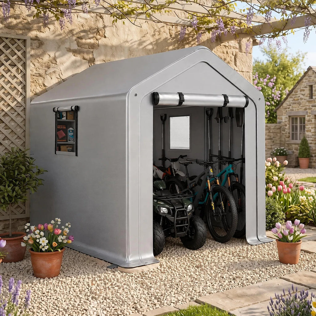 6x10 FT Storage Shed with 2 Roll up Windows Heavy Duty Bike Tent - Image 5