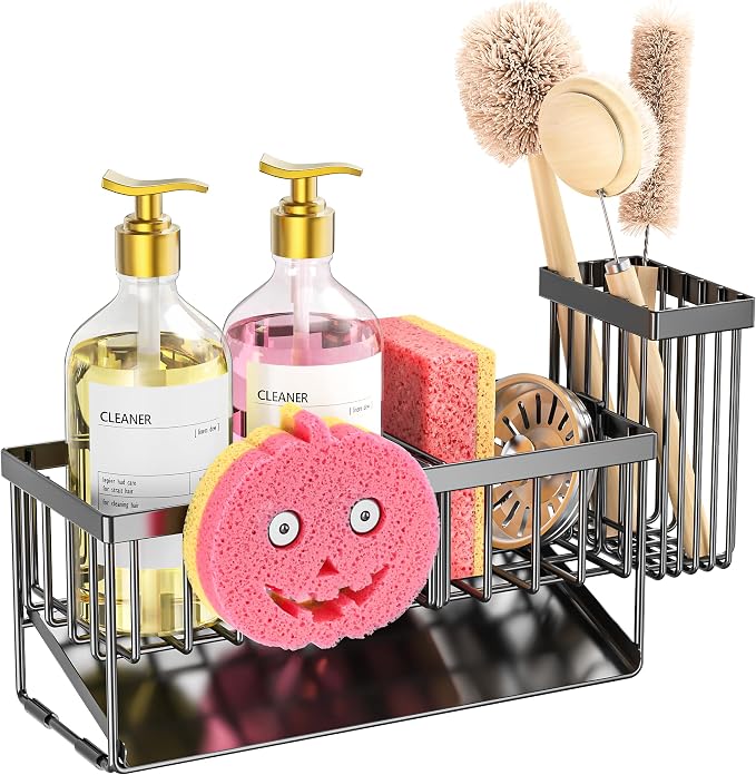 Smiley Face Kitchen Sink Caddy With Removable Brush Holder Self Draining - Image 4