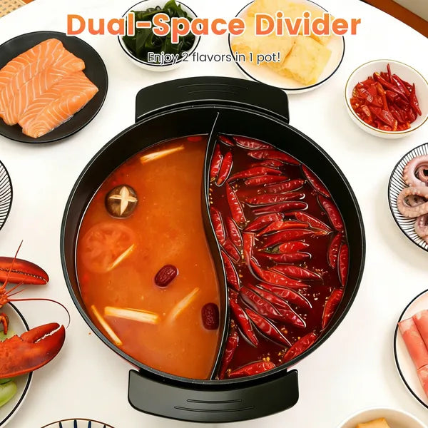 6L Large Capacity Electric Hot Pot With Divider 5 Gear Adjustable Temperature