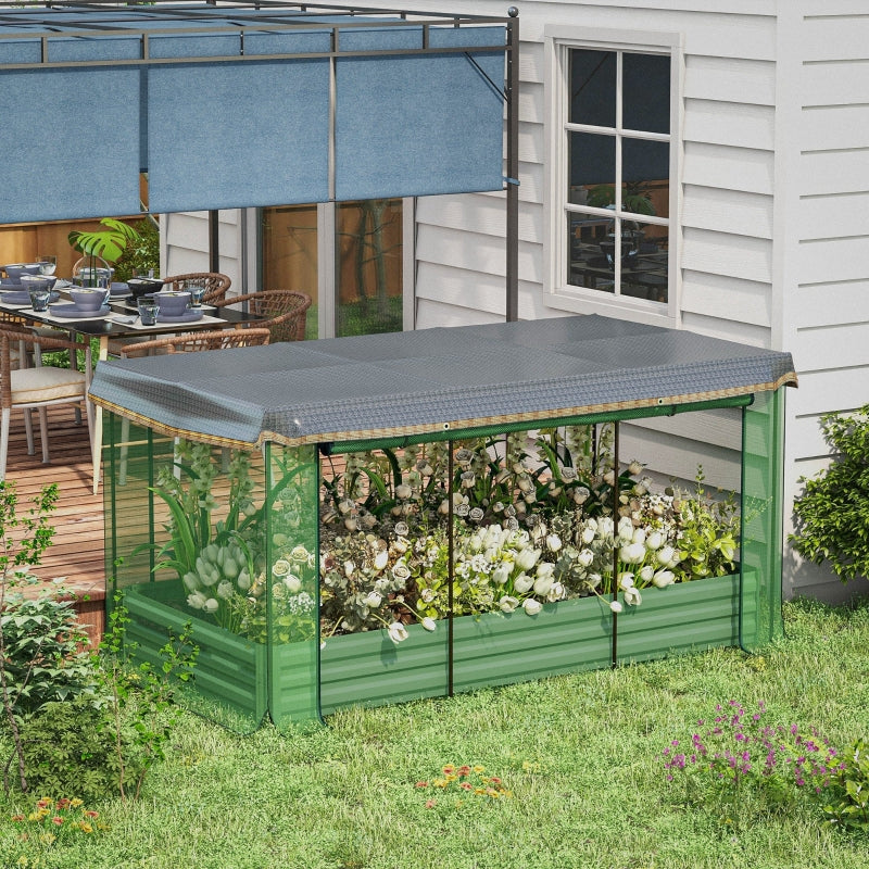Green Raised Garden Bed with Crop Cage and Shade Cloth