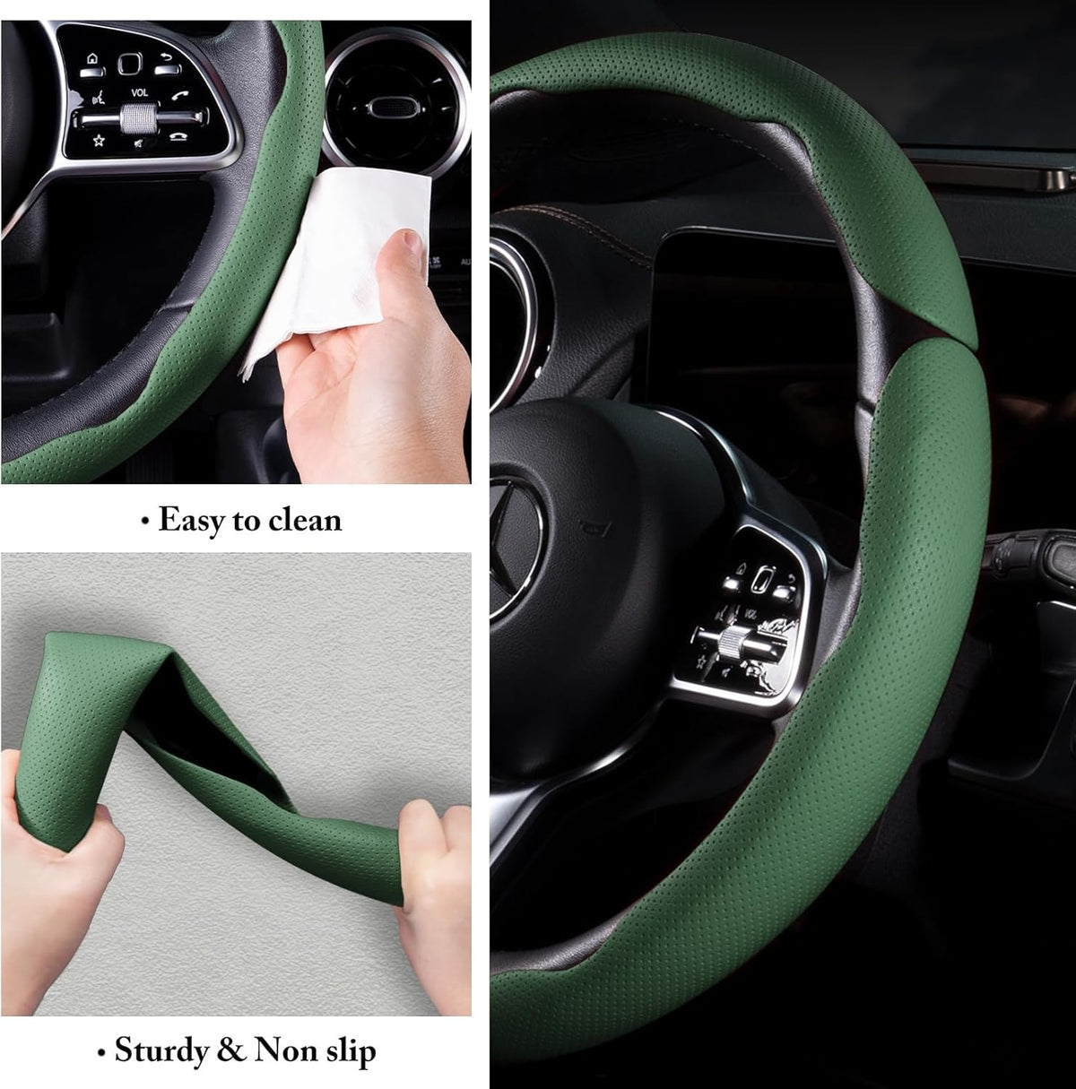 Car Steering Wheel Cover Leather Snap On 3pcs Set Non Slip Protector Wrap - Image 3