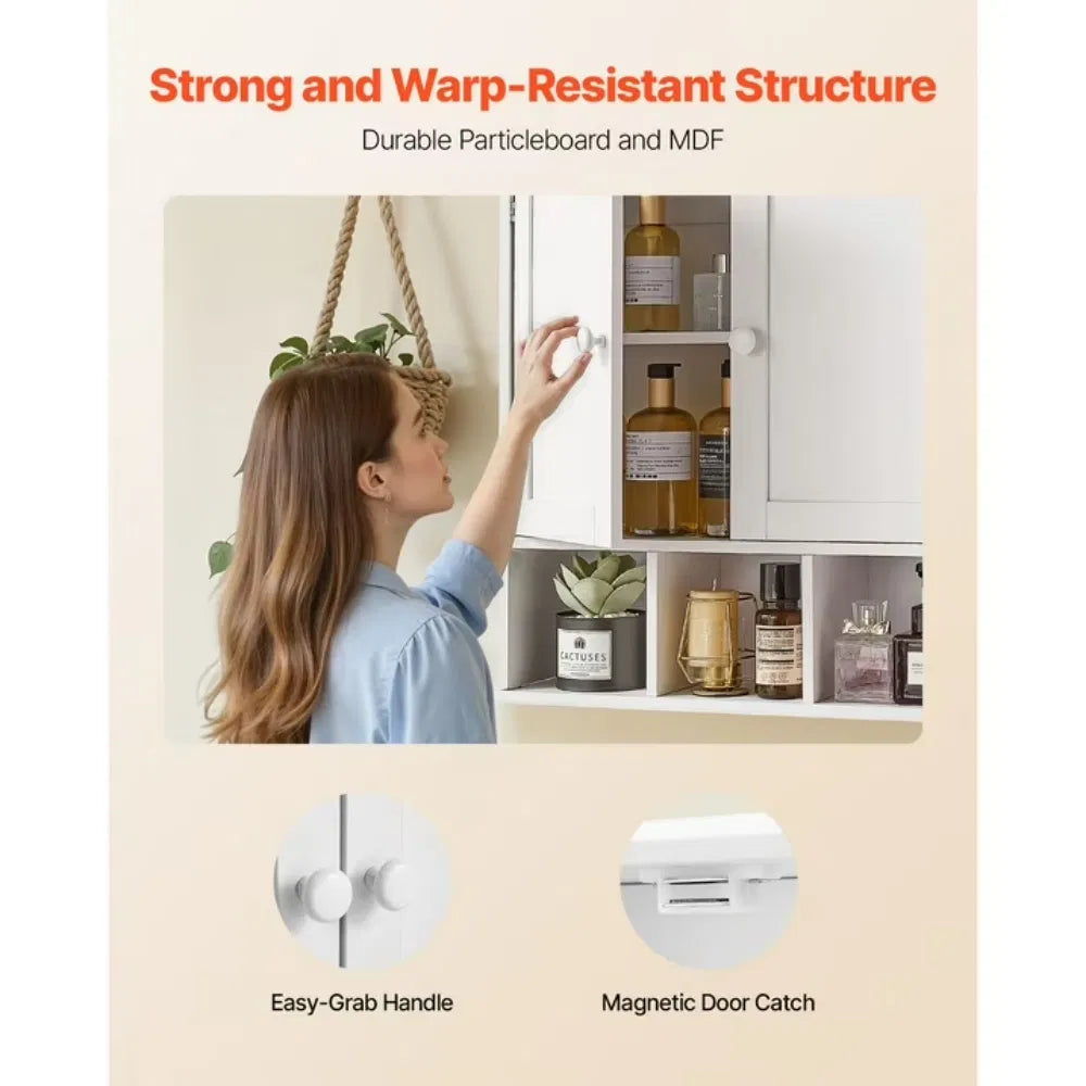 Bathroom Wall Cabinet With Doors And Adjustable Shelf Mountedstorageorganizer - Image 2