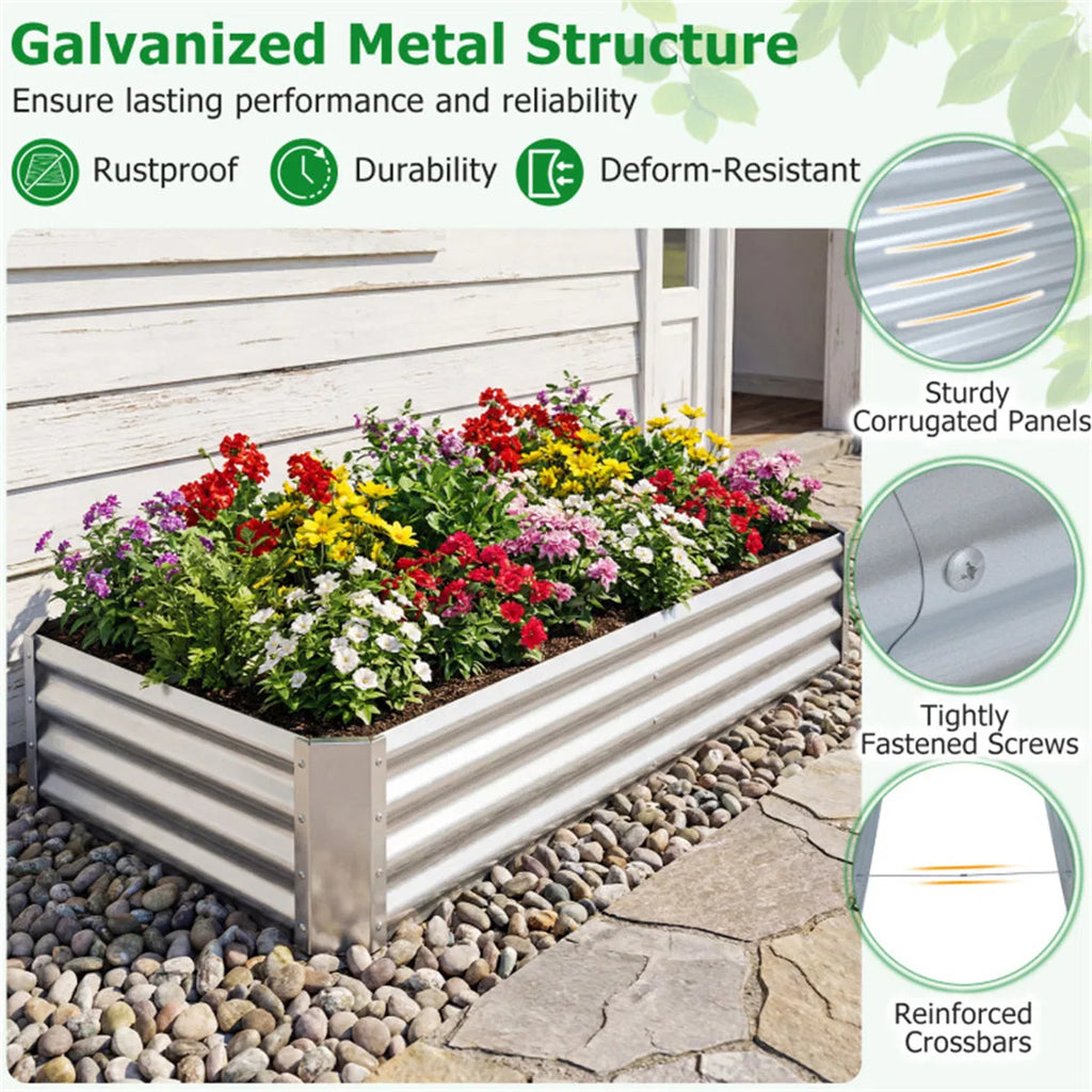 Galvanized Steel Raised Garden Bed 6×3×1 Ft Outdoor Planter Box for Vegetables - Image 2