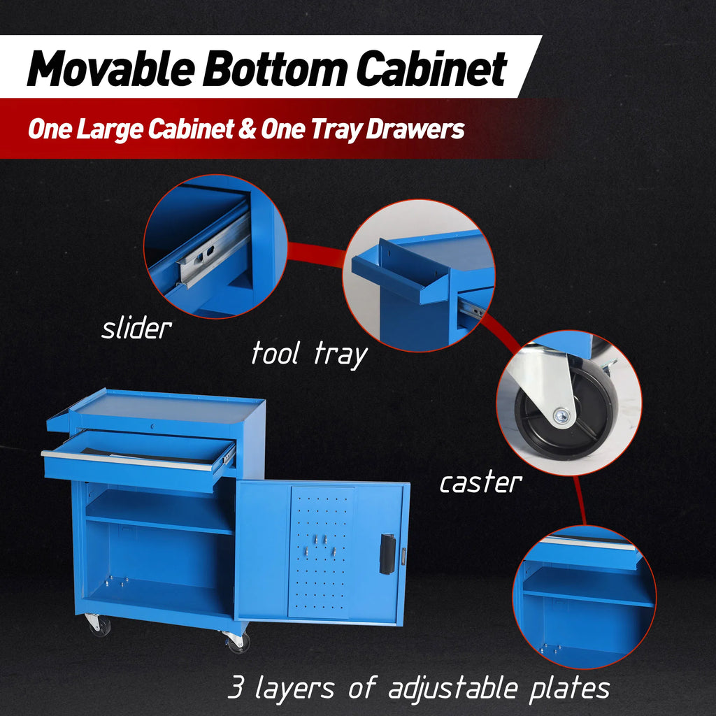 5 Drawer Rolling Tool Storage Cabinet with Detachable Tool Box and Lockable Wheels - Dimensions and Specifications