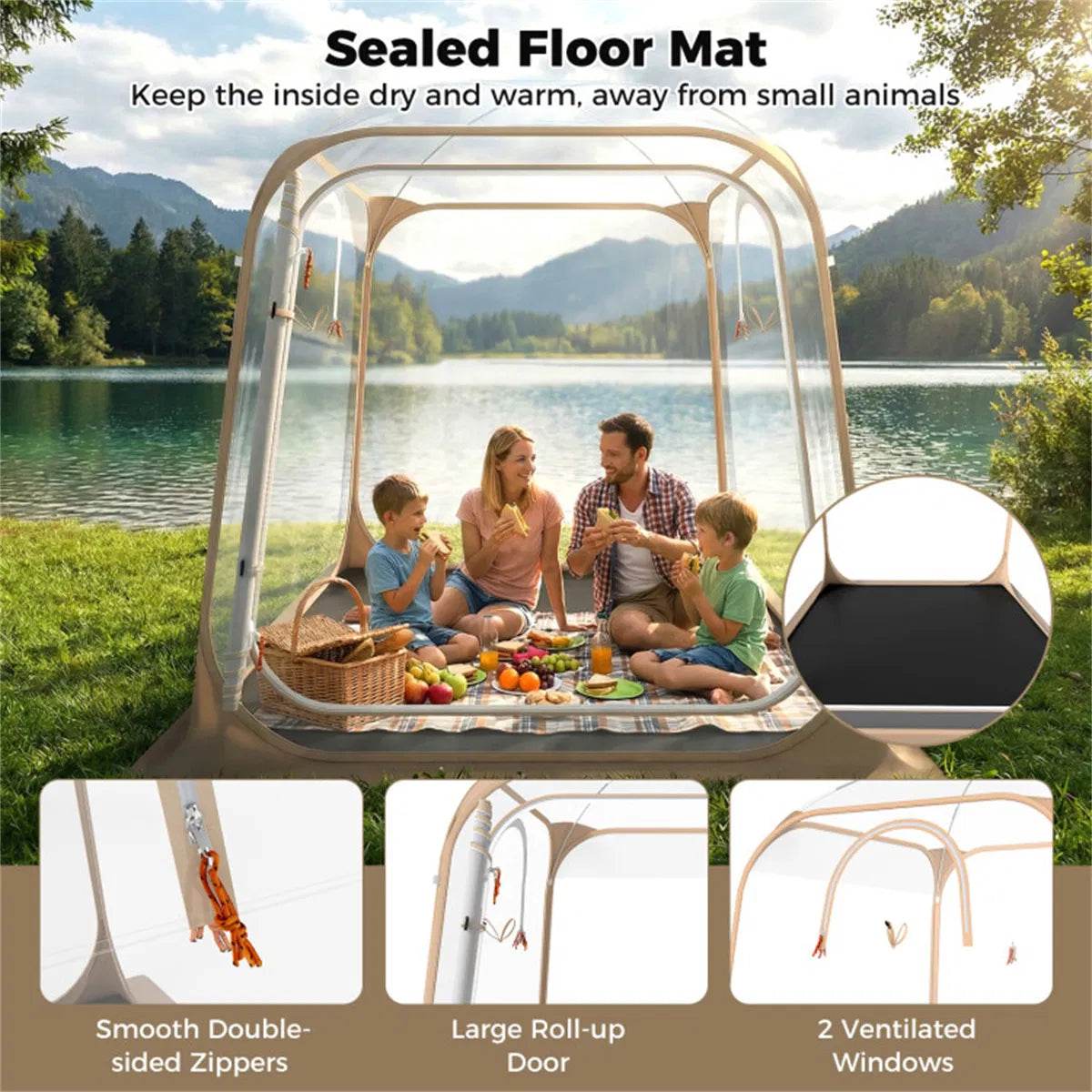 7×7FT Clear Pop Up Sports Tent Waterproof Windproof PVC Tent for 2 4 People - Image 3