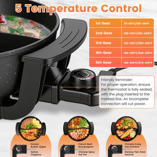 6L Large Capacity Electric Hot Pot With Divider 5 Gear Adjustable Temperature - Image 3