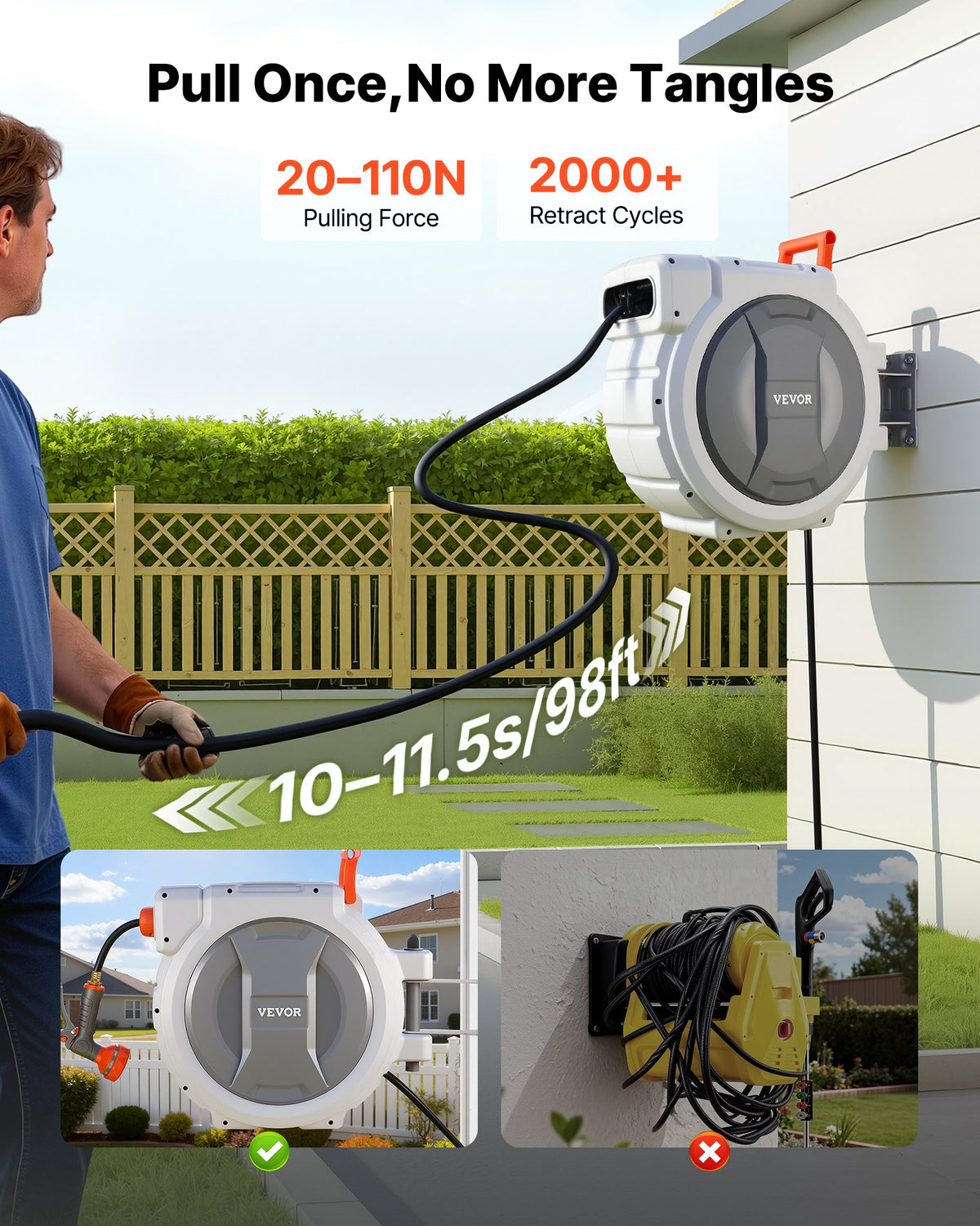 retractable garden hose reel in packaging and components