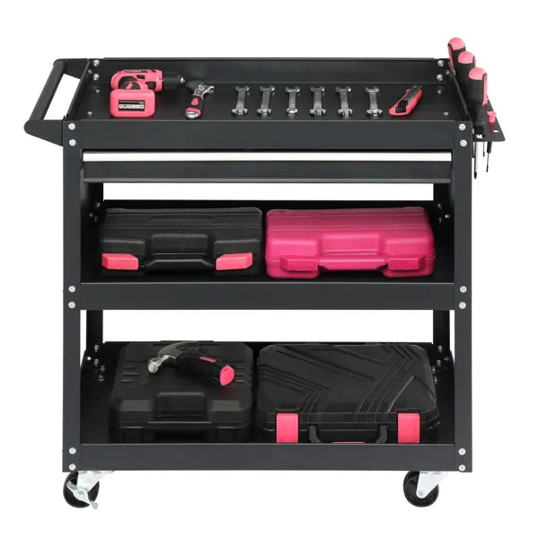 3-tier rolling tool cart metal in use lifestyle