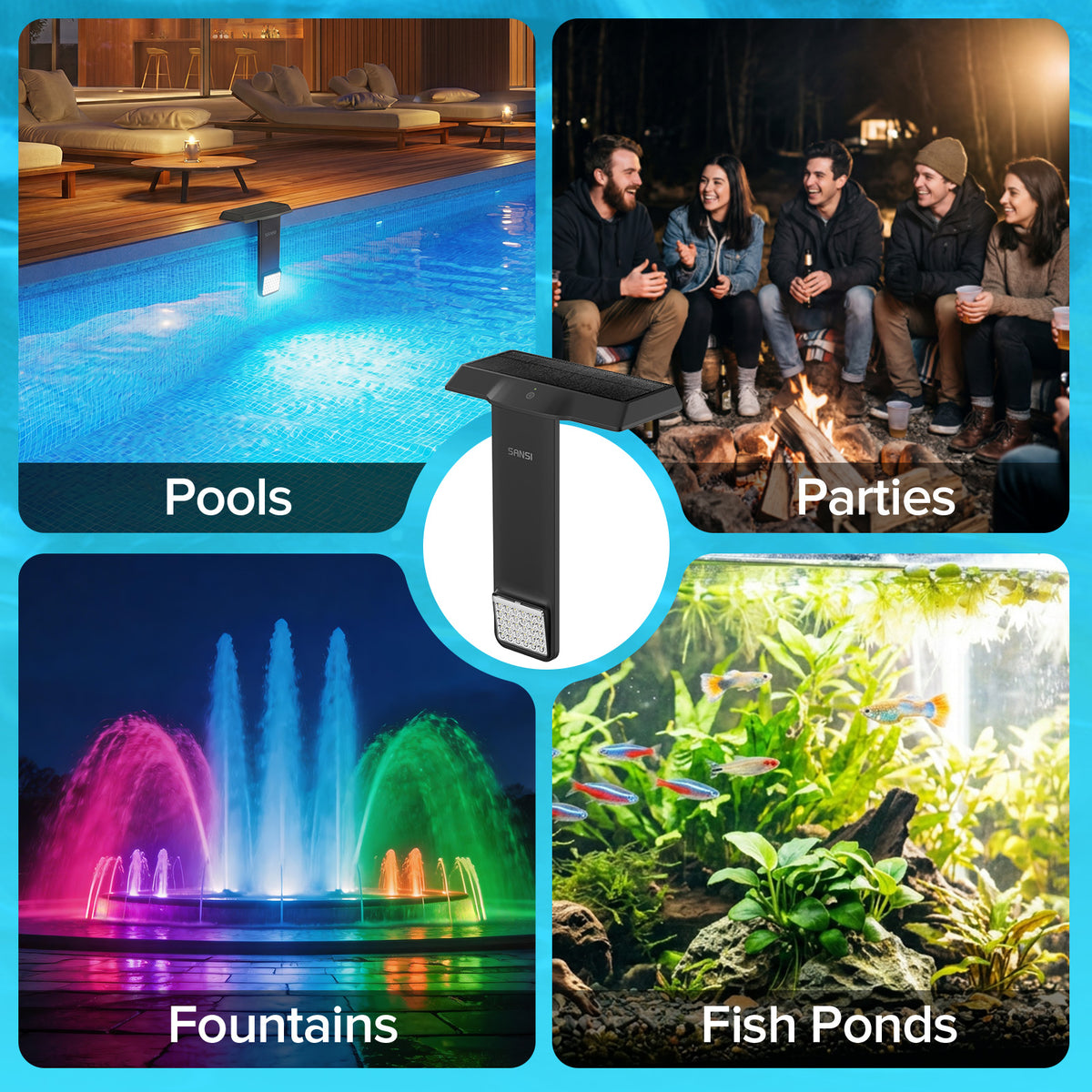 SANSI Solar Poolside RGB Light With Remote Rechargeable IP68 Waterproof Pool