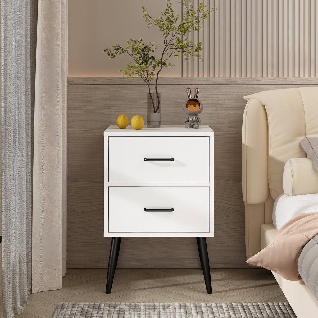 White 2-Drawer Nightstand with Metal Legs