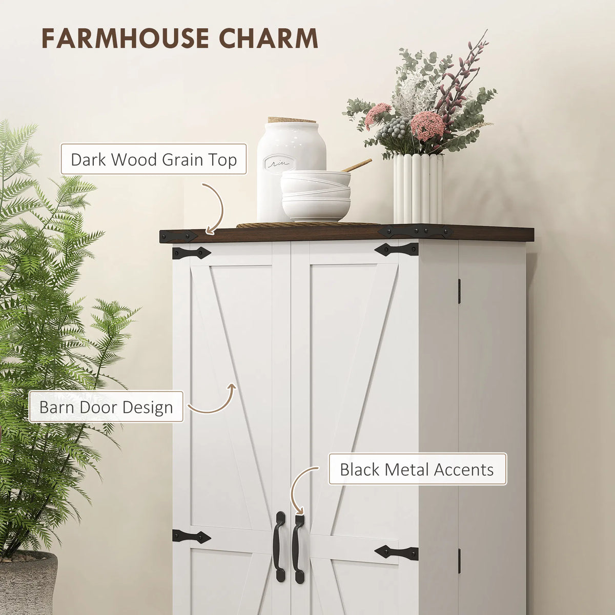 47" Kitchen Pantry Storage Cabinet Farmhouse Kitchen Pantry Cabinet with - Image 3