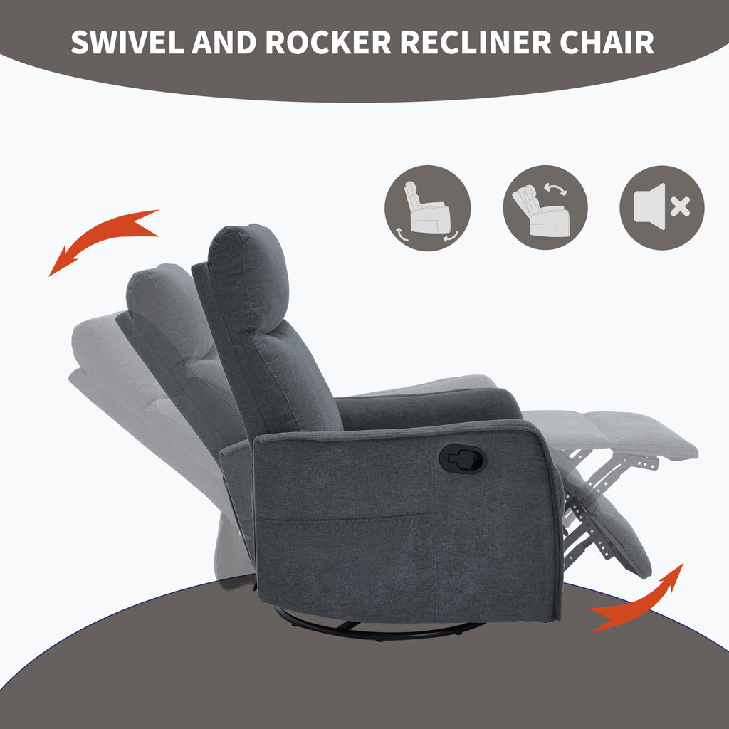 Heat Massage Manual Recliner Chair with Rocker and Swivel in Fabric for Living