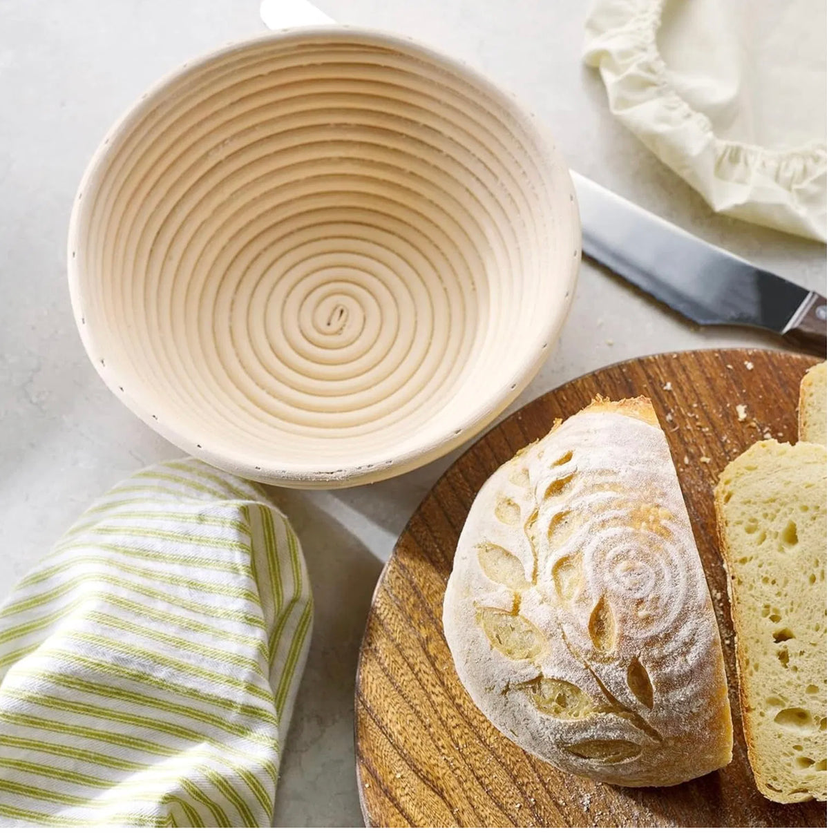 Banneton Bread Proofing Basket Inch Set Of Sourdough Round Bowls Handmade - Angle and Detail View
