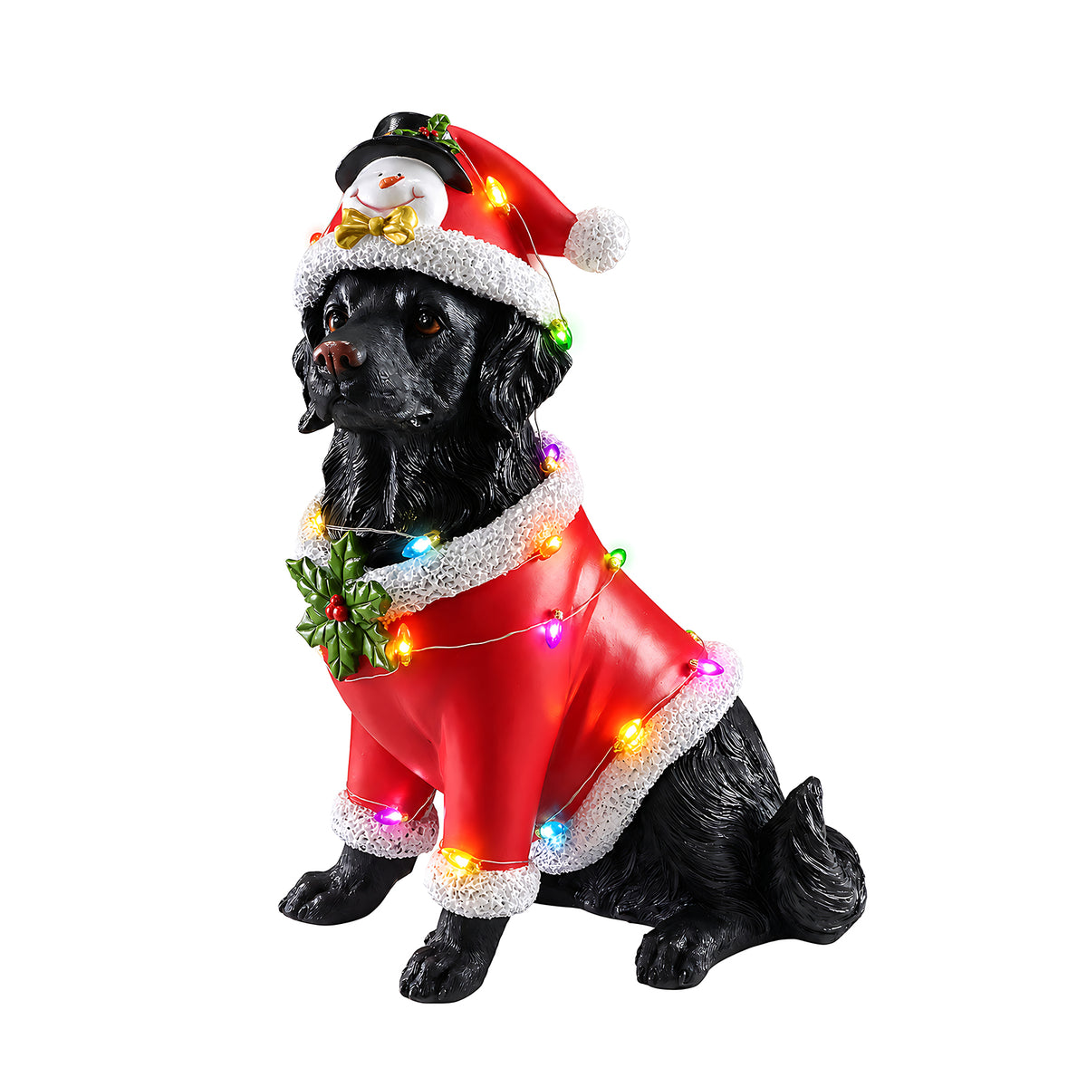 Christmas Dog Statue Holiday Dog Figurine in Red Santa Outfit