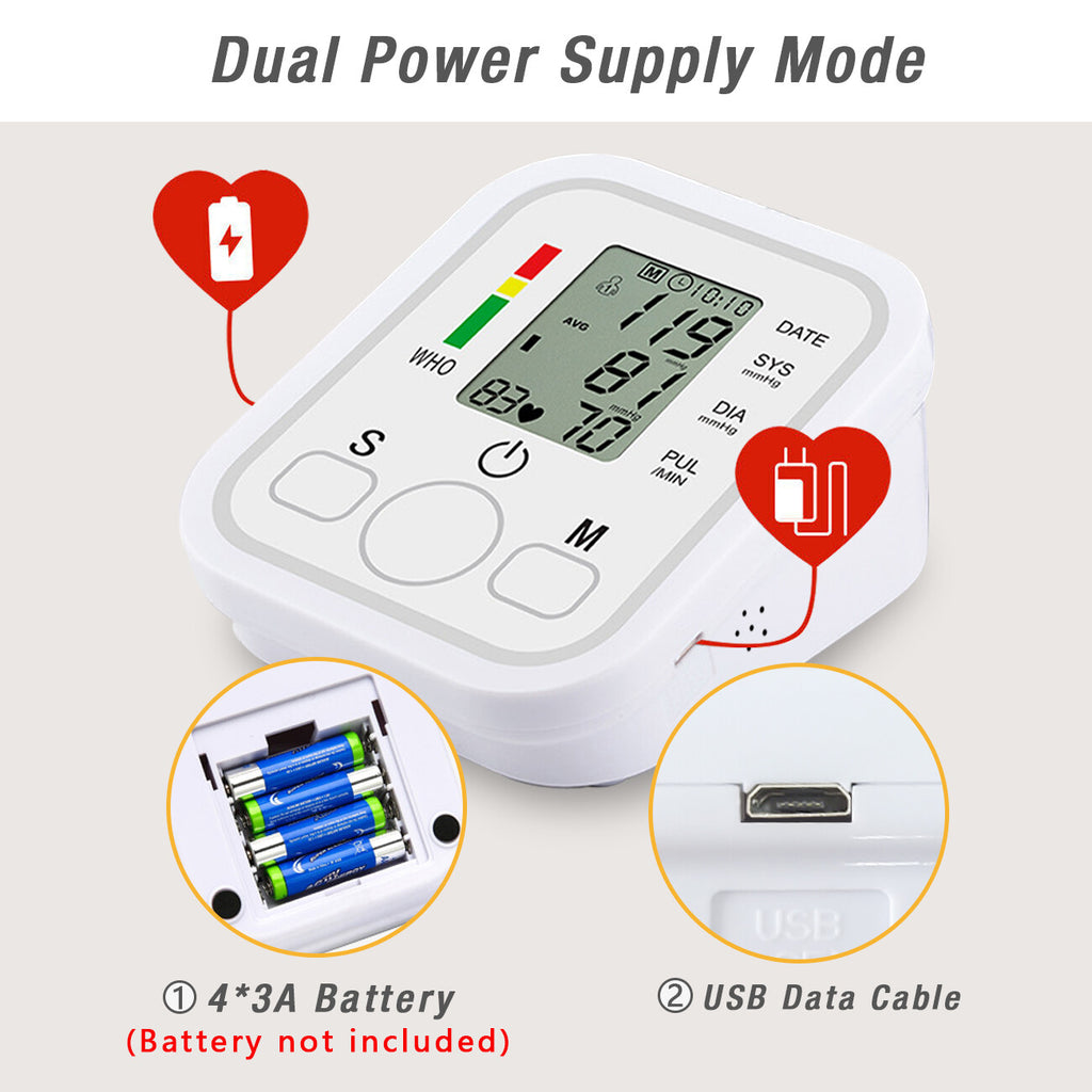 Automatic Digital Blood Pressure Monitor Upper Arm Machine Pulse Meter Cuff LCD