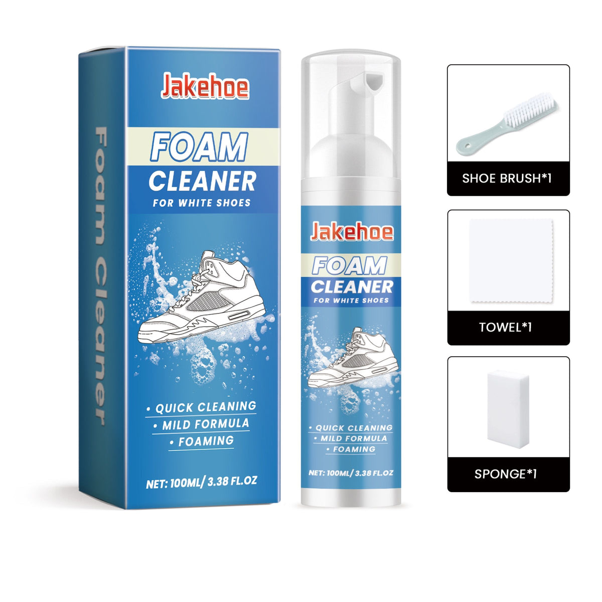 JAKEHOE Shoe Cleaning and Care Kit 100 ml with Brush Sponge and Towel - Image 4