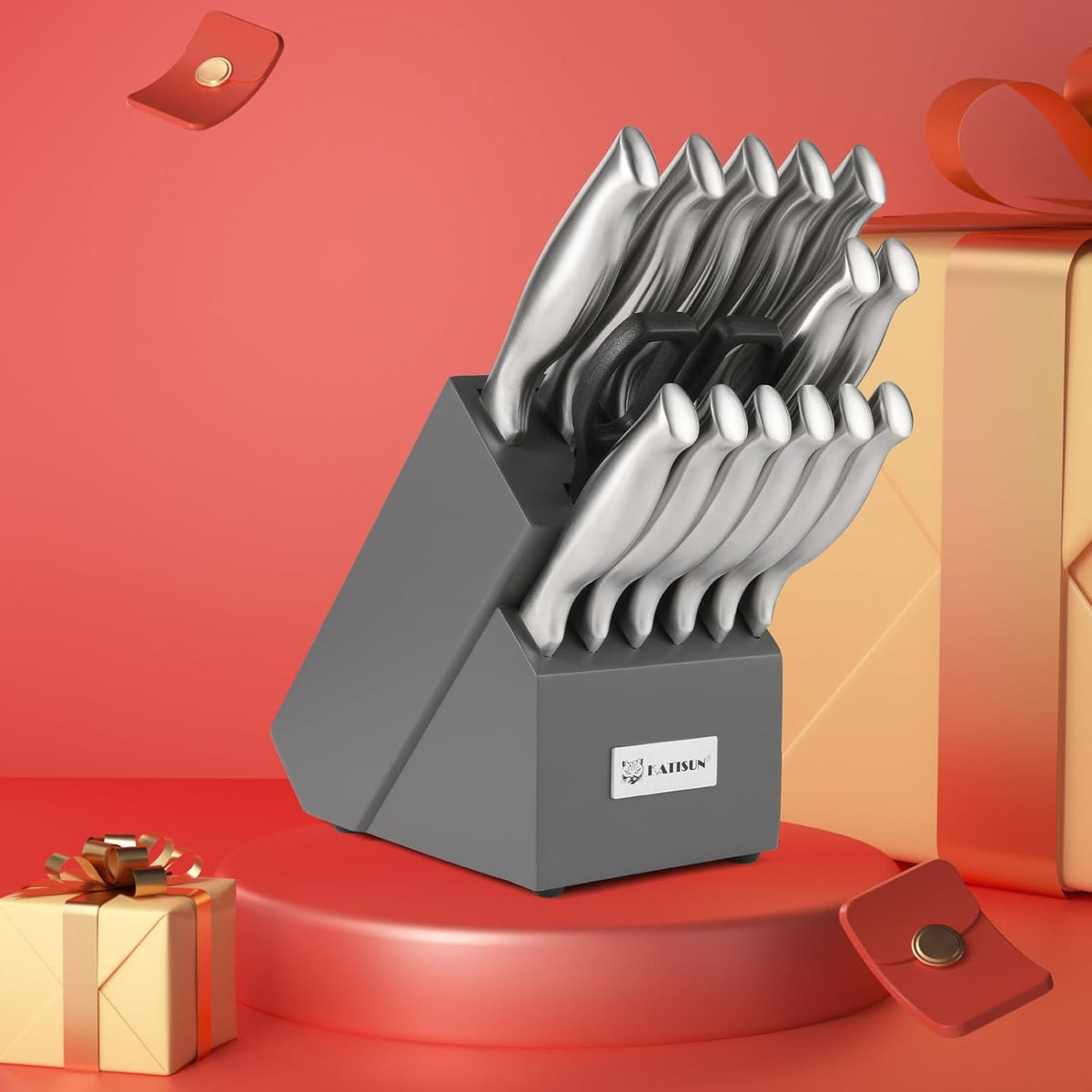 15 Piece Kitchen Knife Set 15 Pieces With Block Knives For Silver Hollow Ergonomic - Additional View 5