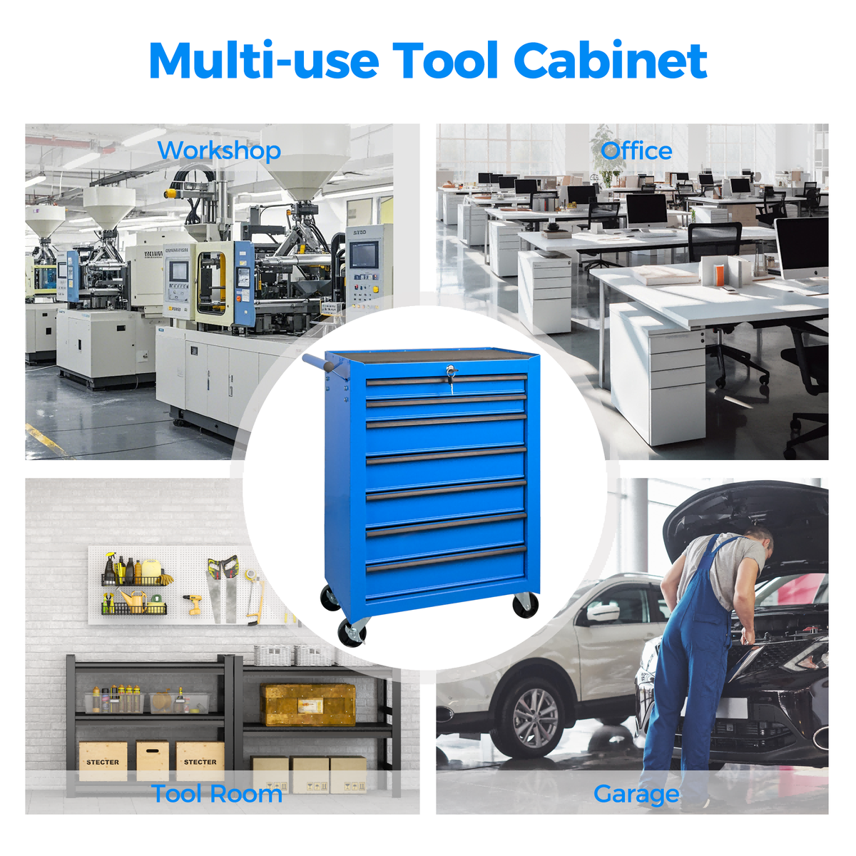 7 Drawer Rolling Tool Storage Cabinet With Detachable Top Tool Box Universal - Image 2