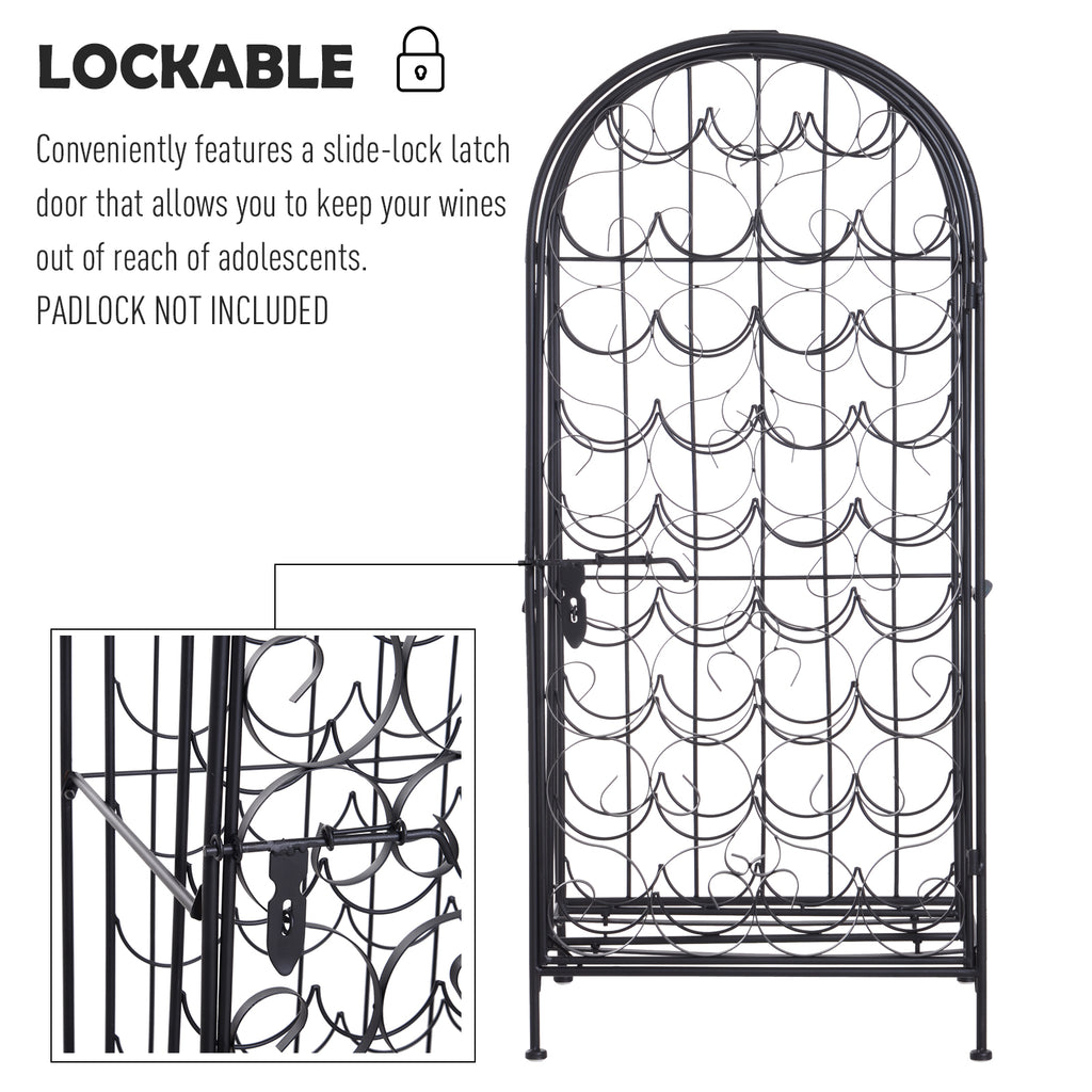 35 Bottle Wrought Iron Wine Rack Cabinet With Lock Black - Additional Product View 7