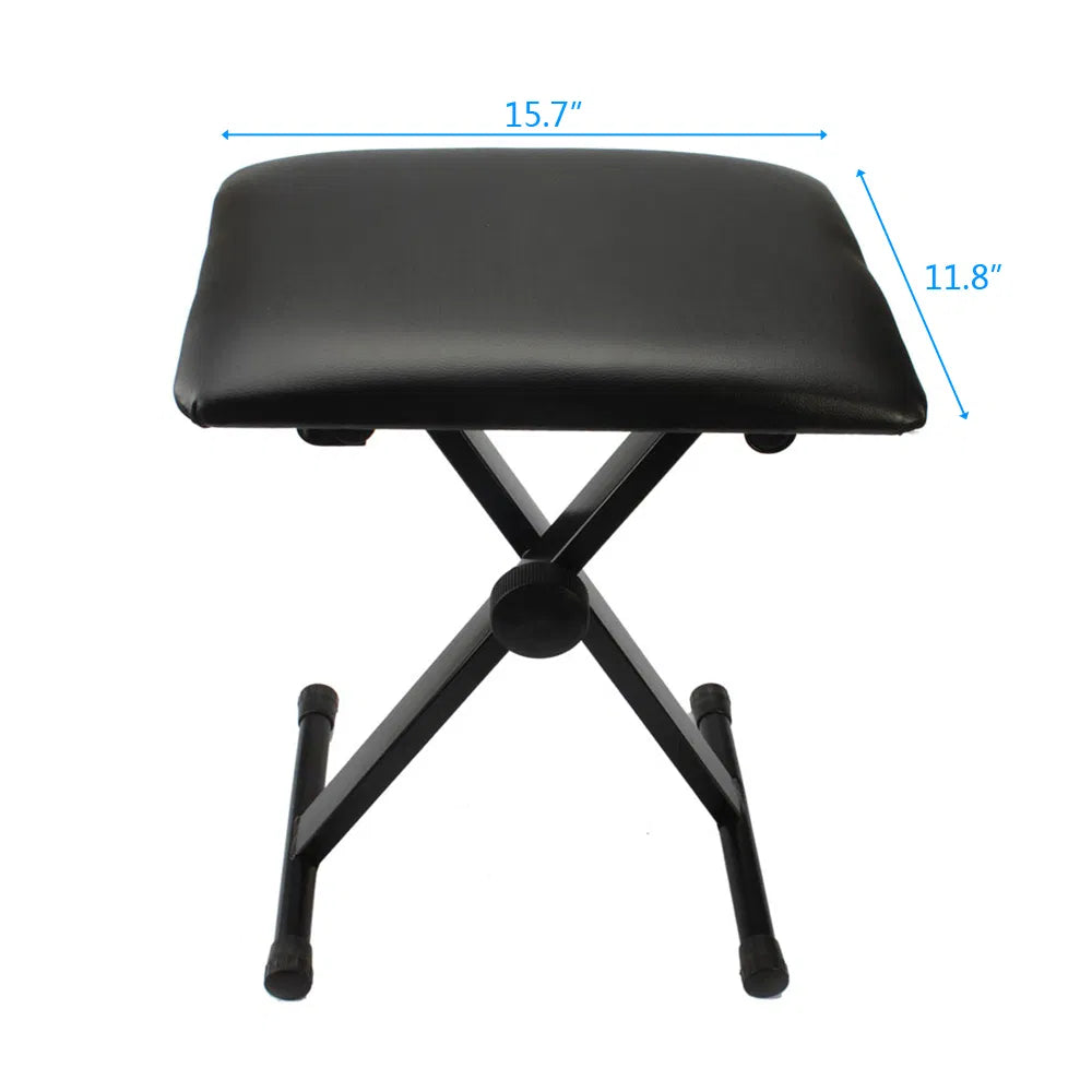 Dual tube X Shape Keyboard Stand + Adjustable Folding Piano Bench Stool Seat Black - Image 4