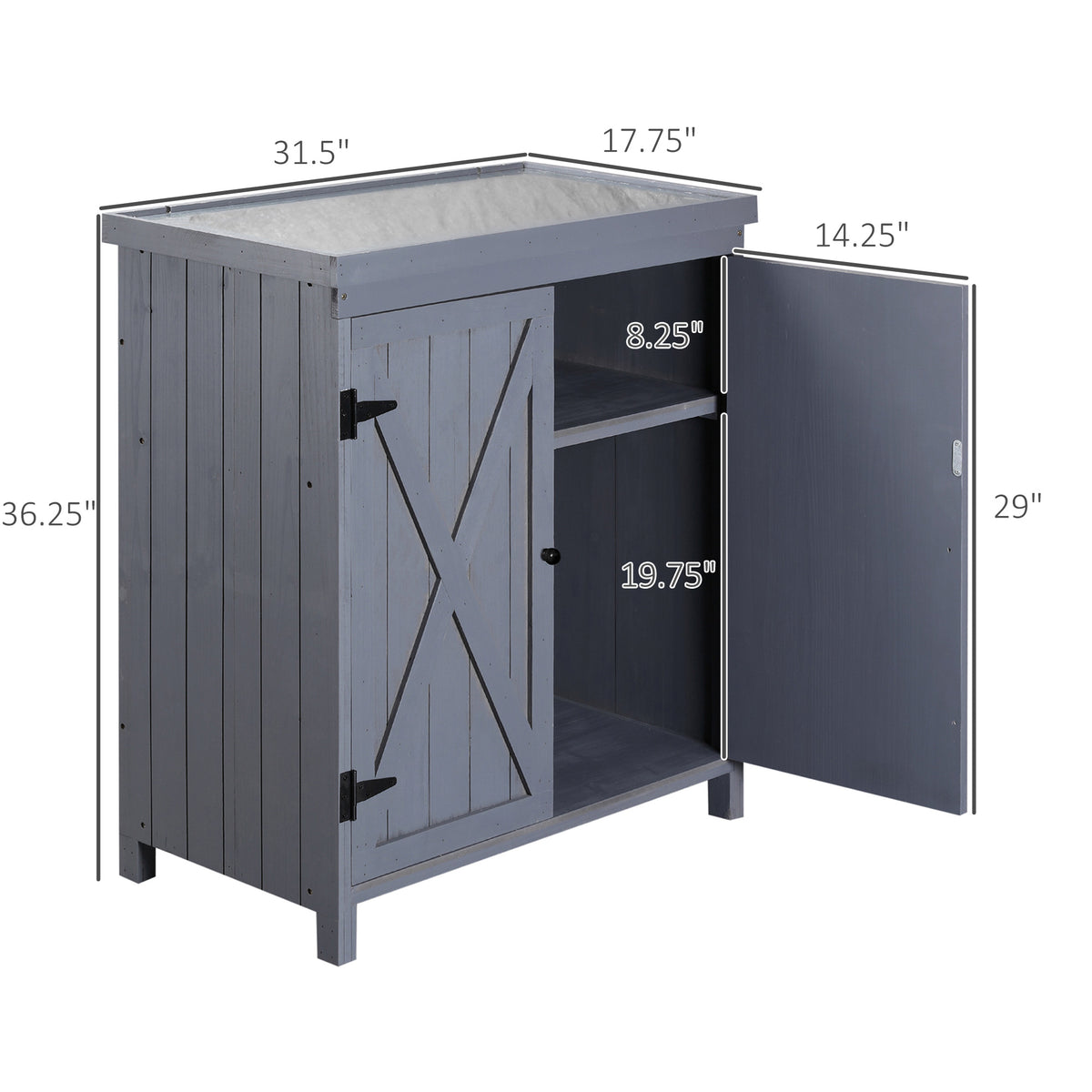 Outdoor Storage Cabinet Outdoor Tool Shed With Galvanized Top And Two Shelves - Image 2