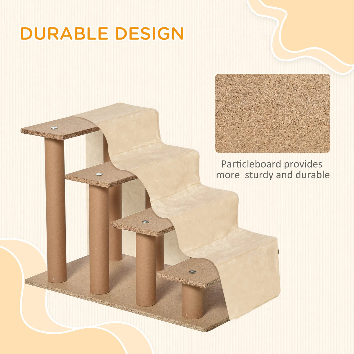 4 Step Dog Ramp for Sofa Bed and Couch with Removable Cover Beige - Image 4