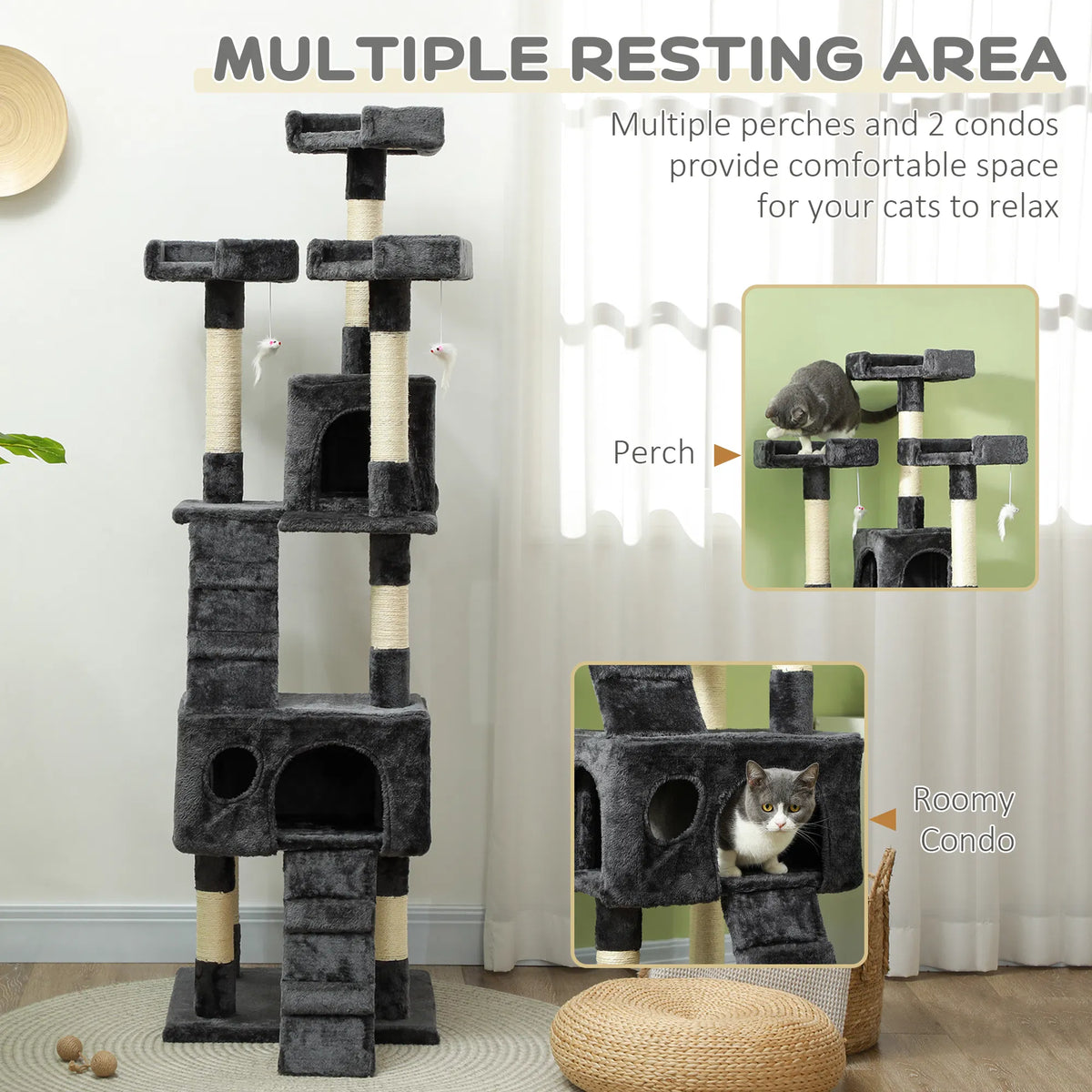 68 inch Multi Level Cat Scratching Tree Kitty Activity Center Post Tower Condo - Image 2