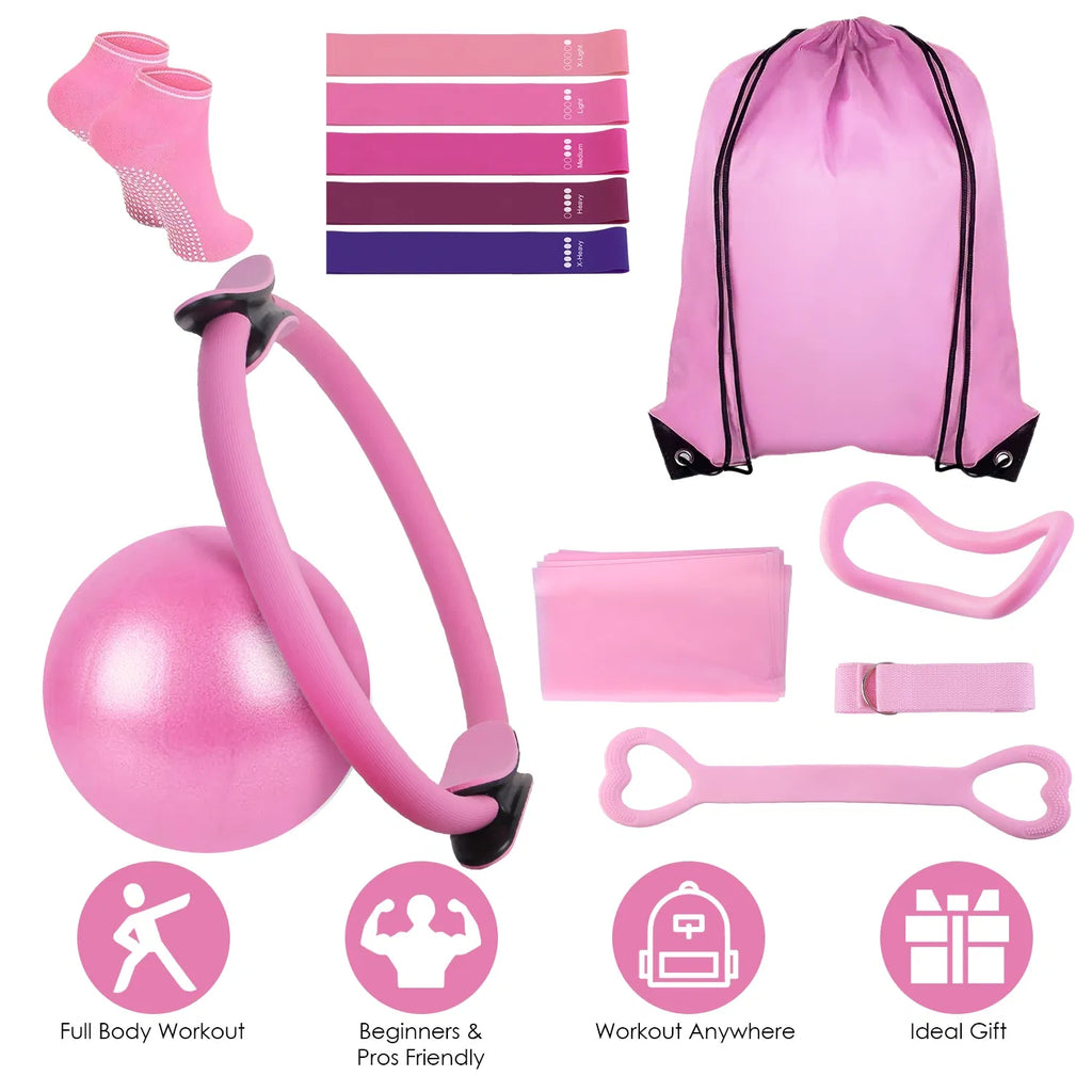 14Pcs Pilates Ring Set with Resistance Bands Yoga Ball Non Slip Socks - Image 3