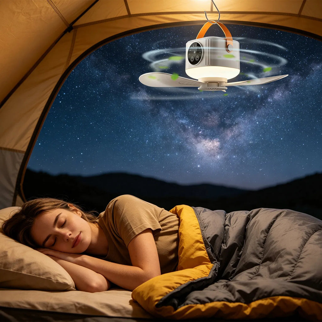 Tent Ceiling Fan with Light 7200mah Rechargeable Battery Operated Hanging - Image 3
