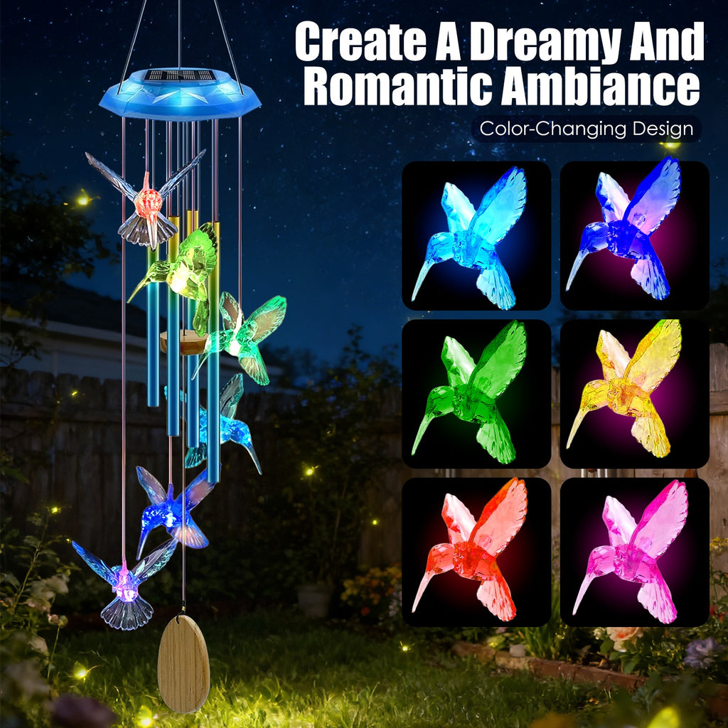 1Pc Solar Butterfly Wind Chime With Aluminum Tubes 7 Color Changing Wind Chime