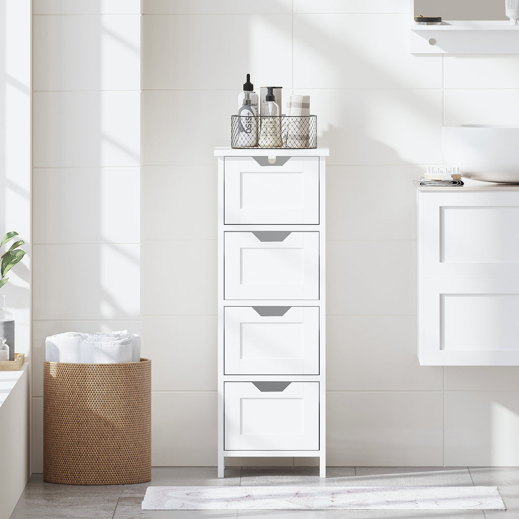Narrow White 4-Drawer Bathroom Floor Cabinet