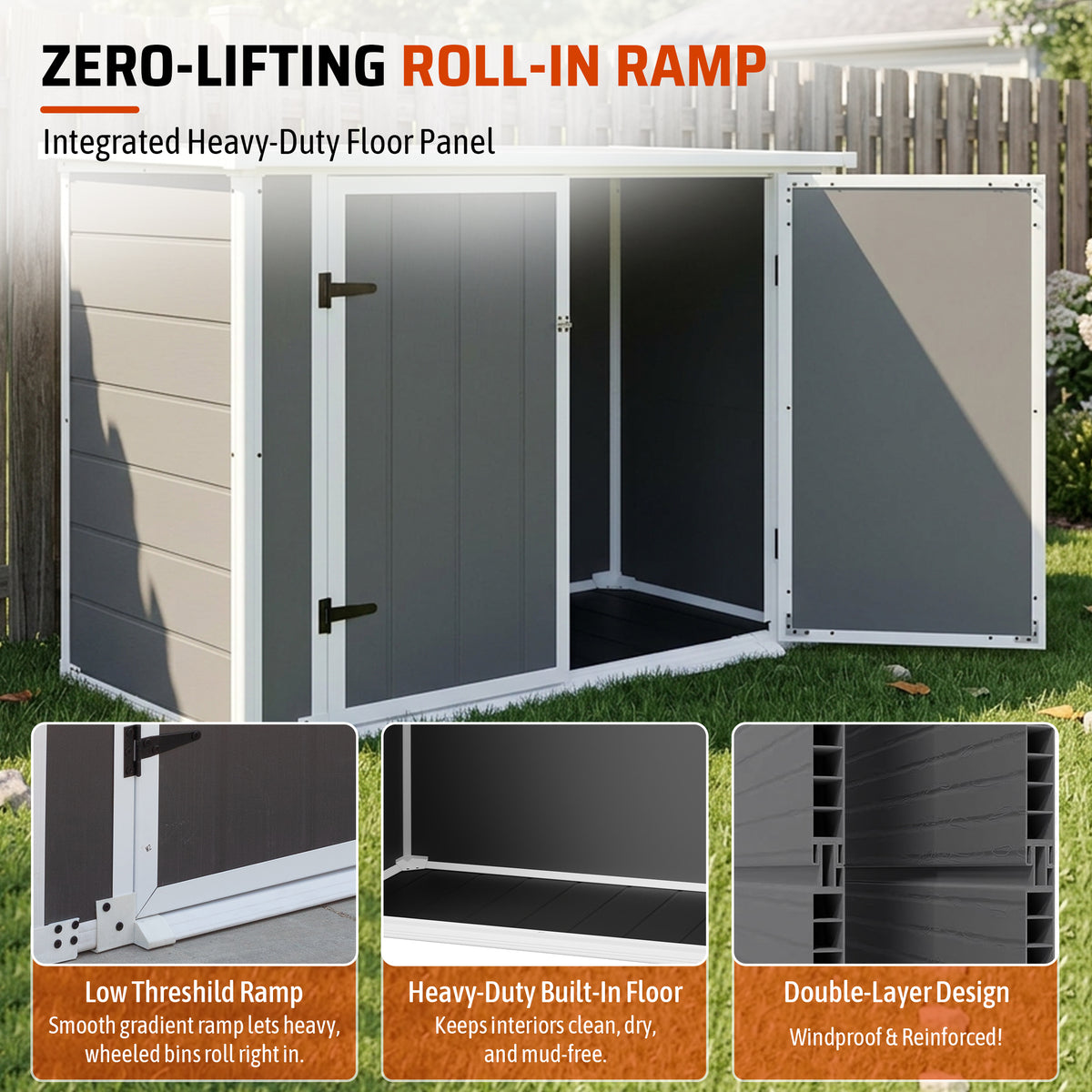 horizontal outdoor storage shed with front ramp product view 8