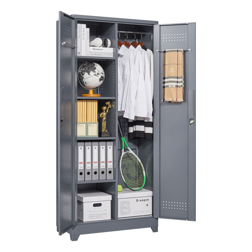 Gray And White Color Metal Lockers Cleaning Tool Cabinets With Locking Doors - Image 3