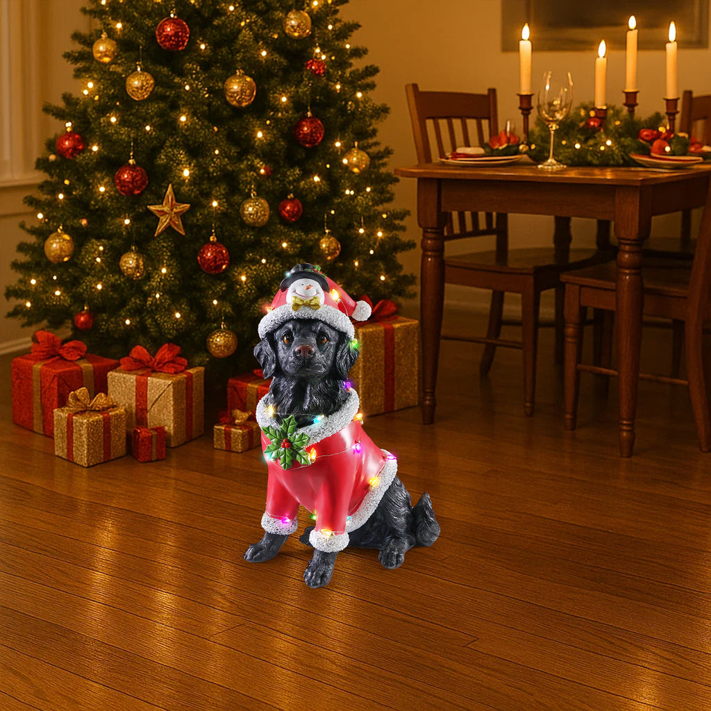 Christmas Dog Statue Holiday Dog Figurine in Red Santa Outfit - Image 5