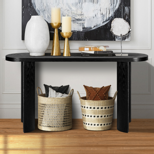 60-Inch Black Curved Entryway Console Table
