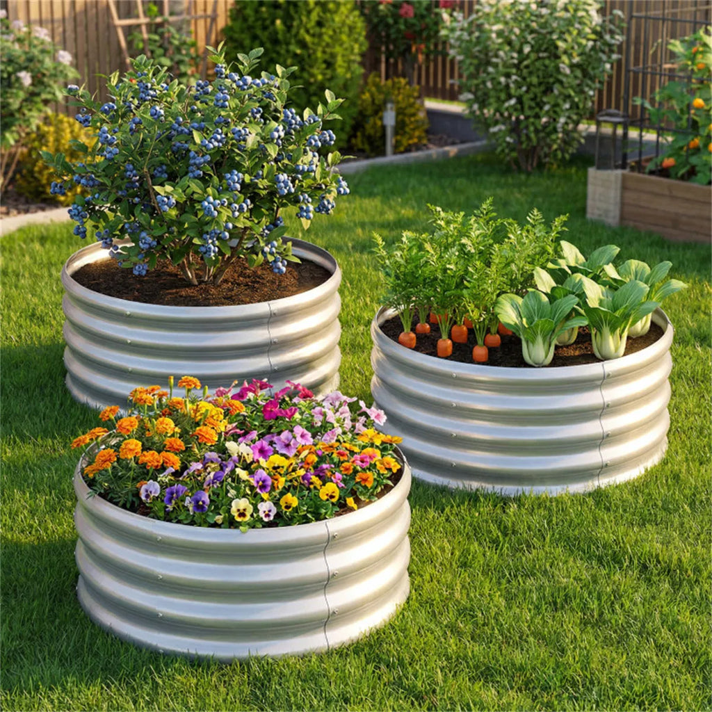 Round Galvanized Steel Raised Garden Bed 24×24×11.5 In Outdoor Planter for - Image 4