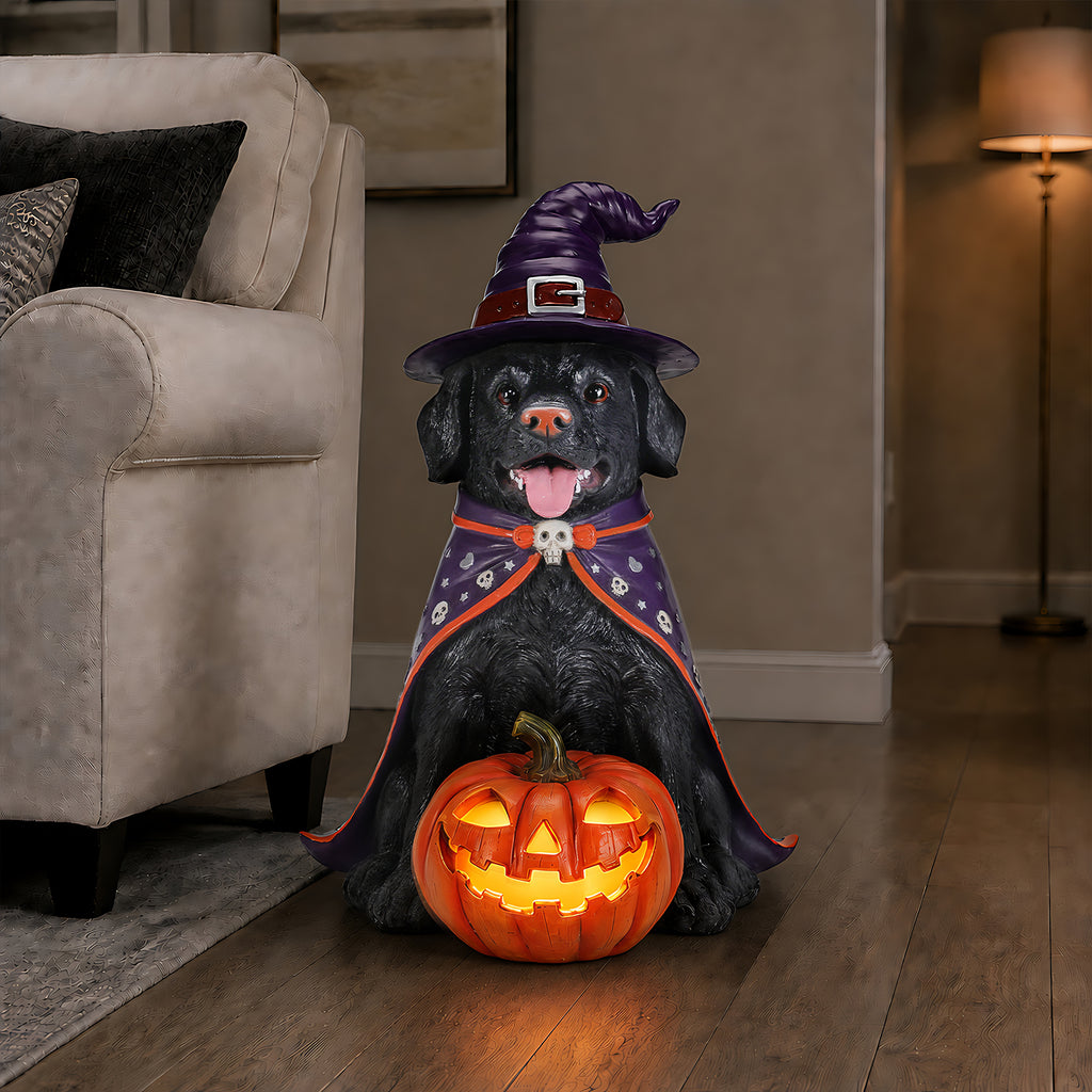 Halloween Black Labrador Retriever Dog Statue Large Sitting Dog Figurine with - Image 4