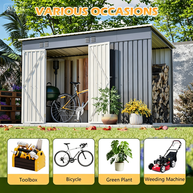 10'x4' Outdoor Metal Storage Shed For Garden Tools Lockable Door With Floor Frame