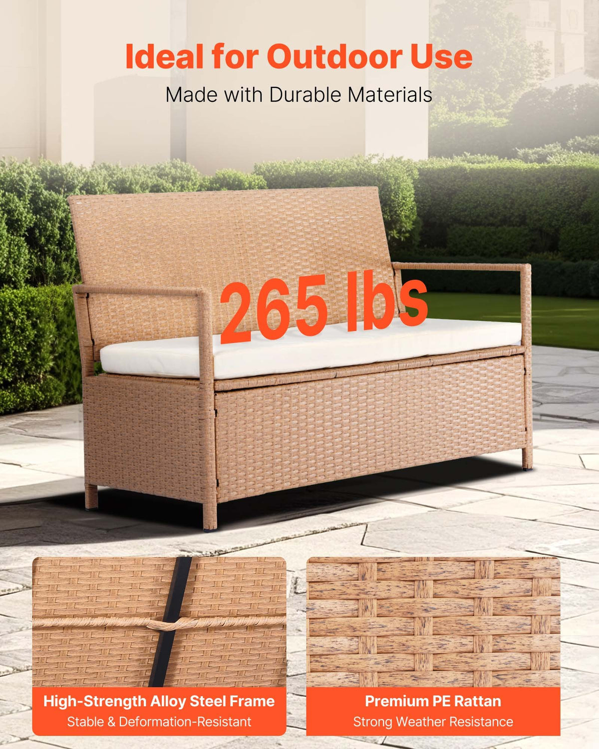 outdoor storage bench pe rattan detail and structure