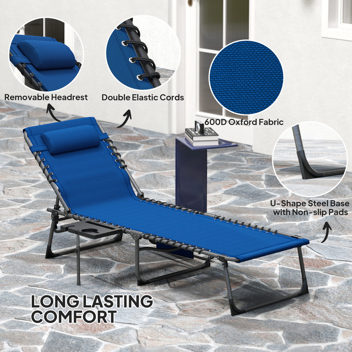 Folding Outdoor Chaise Lounge Chair - Dark Blue