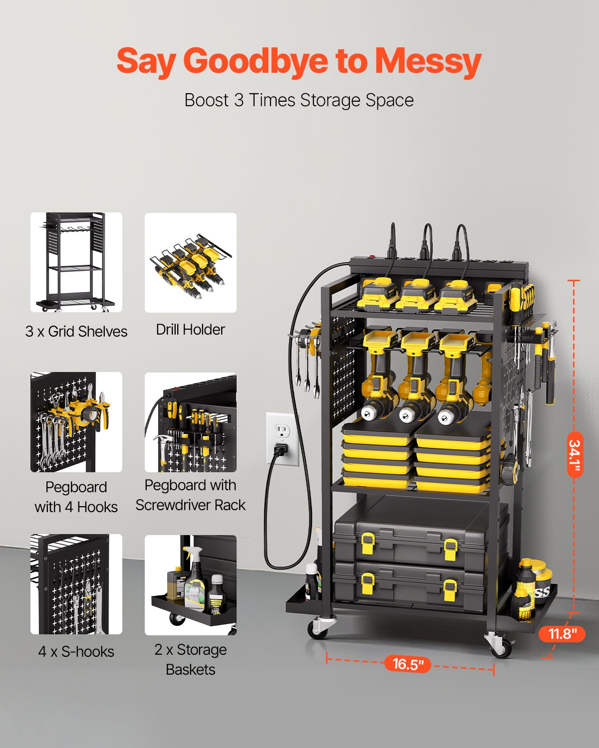 4-tier tool organizer cart with packaging and components