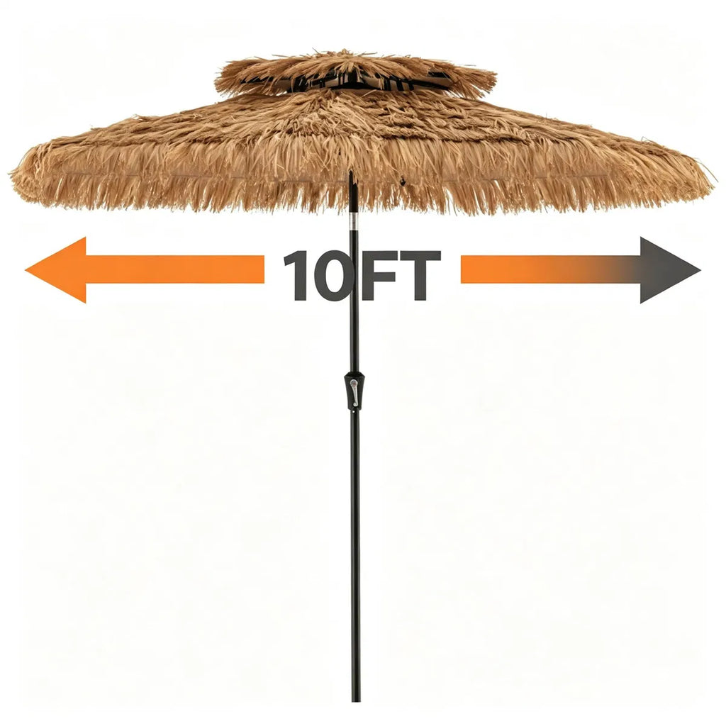 10ft Double Tier Hawaiian Tiki Patio Umbrella with Push Button 30 Tilt & Crank - Image 3