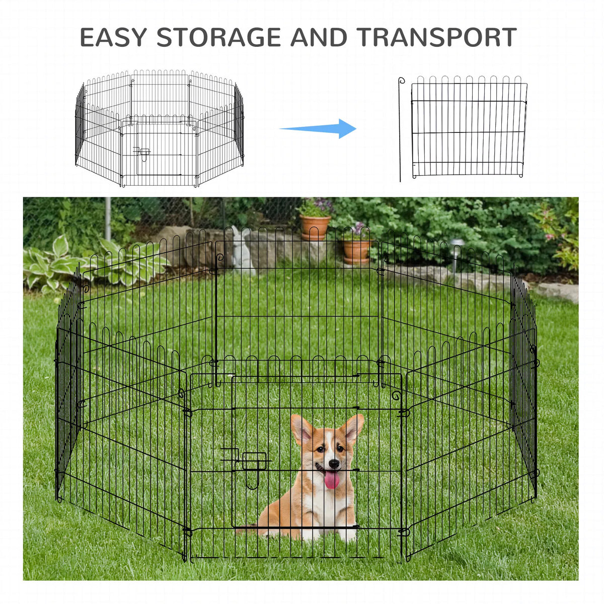 24inch 8 Panel Dog Playpen Octagon Pet Exercise Playpen Crate Foldable Dog Cage