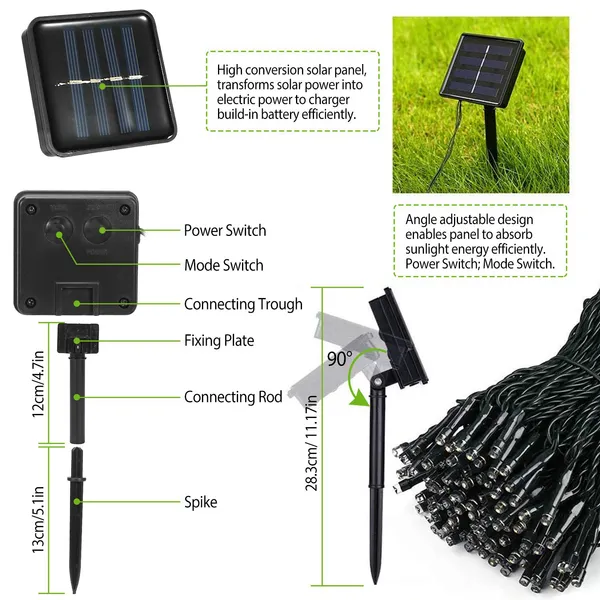 Solar String Lights LED Solar Power Fairy String Light 12M LEDs 8