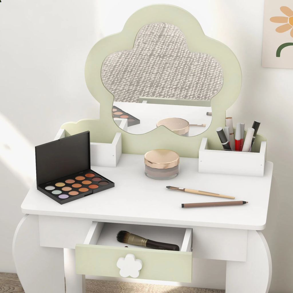 Kids Makeup Vanity Set with Stool Mirror Drawer Storage Boxes White - Image 3