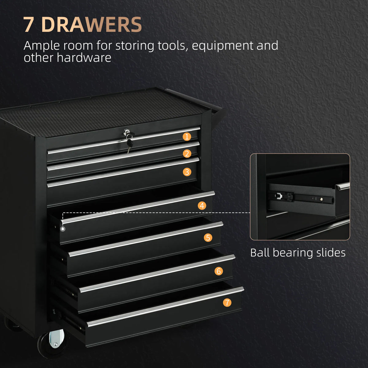 Tool Chest with 7 Lockable Drawers Mobile Storage Organizer with Handle Ideal - Image 5