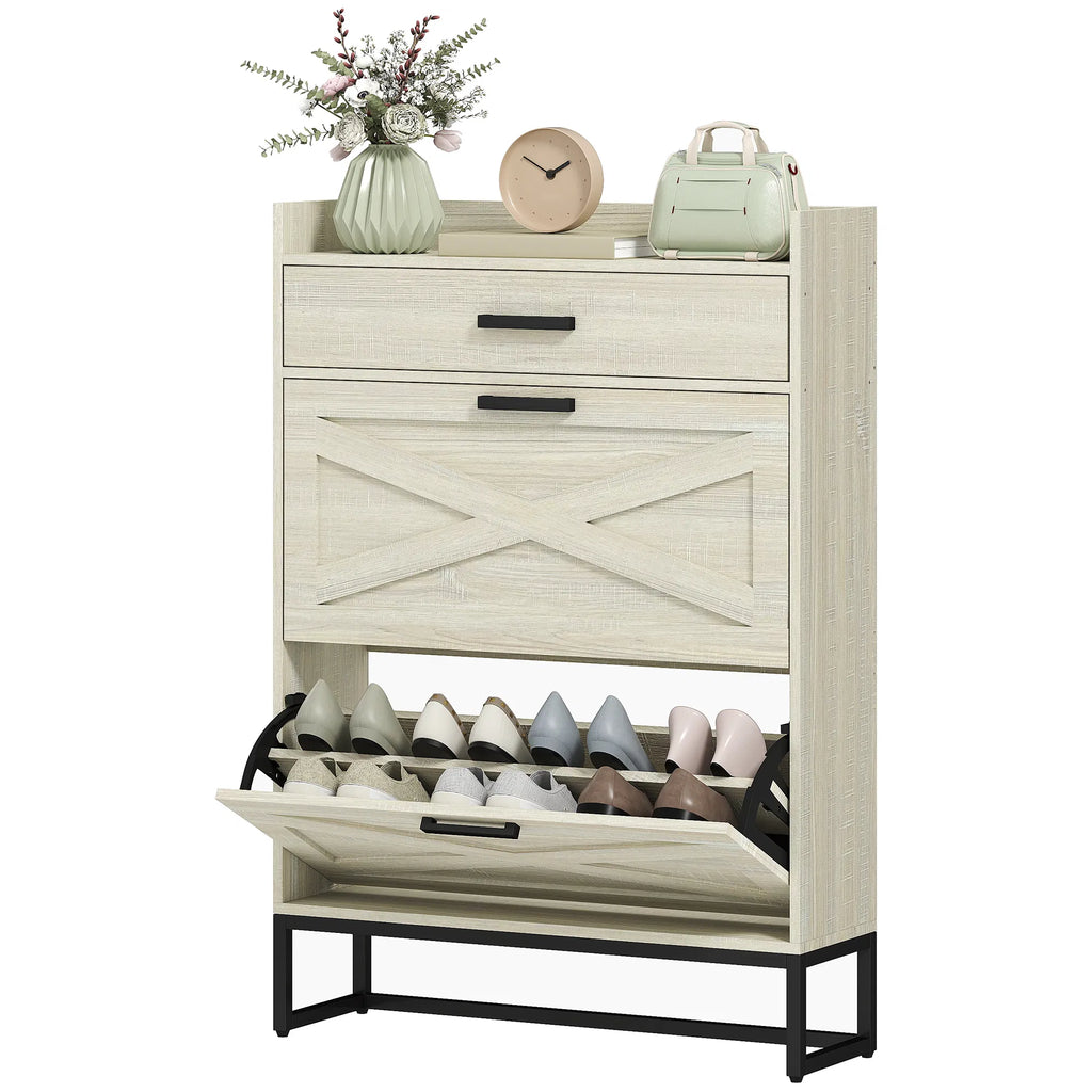 Slim Shoe Storage with 2 Flip Drawers and Adjustable Shelves Shoe Cabinet - Image 4