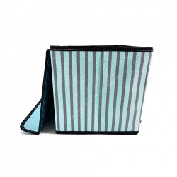 blue foldable fabric storage cube with lid side view